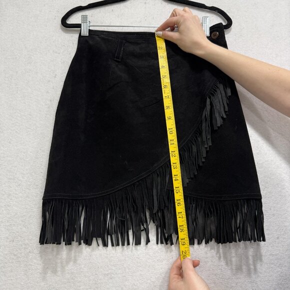 Cache Skirt Womens 8 Black Suede Leather Fringe Wrap Western Boho Mini Festival - Picture 5 of 7